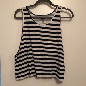 Blue and white striped cut out tank